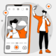 Zeichnung eines Mannes, der ein Selfie mit dem Smartphone macht