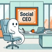 Ein Geist in einem Chefsessel als Symbol für einen unwilligen Social CEO